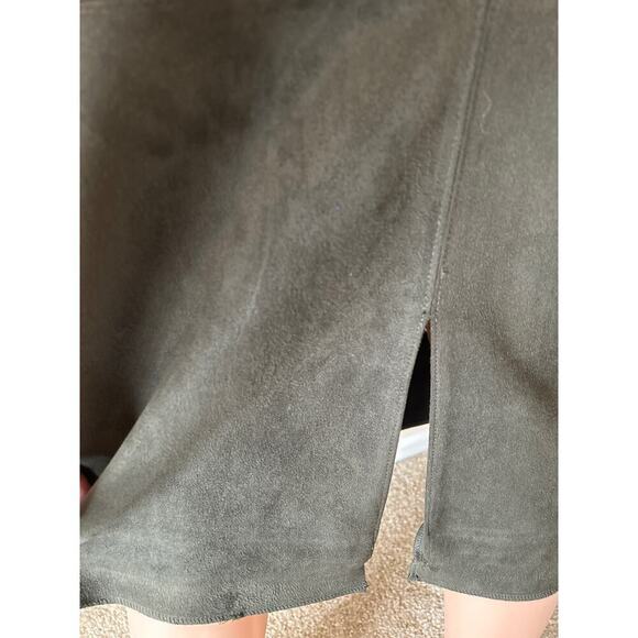 Andrew Marc suede skirt midi western style A-line Olive green SZ LG slit back - Picture 8 of 8